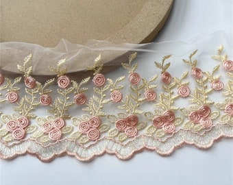 Embroidery Flower Lace Fabric Short Lace Material for Ball Gown Elegant Dress Accessories Lace Veil Fabric 3D Floral Embroidery
