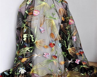 Tissu de tulle de plantes de papillons colorés pour vêtements Tissu multifonctionnel Matériel de travail manuel de bricolage Beau tissu transparent Tissu de couture