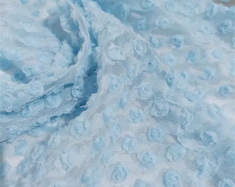 Light Blue Small 3D Flower Fabric Transparent Tulle Fabric Veil Evening Dress Fabric Multifunctional Fabric for Tablecloth Curtain Dress Skirt
