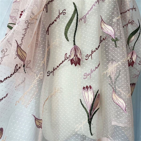 Rosa / Champagne Tulpe Stoff für Abendkleid Elegant Blumen Tüll Stoff Stickerei Transparent Tüll Material für Vorhang