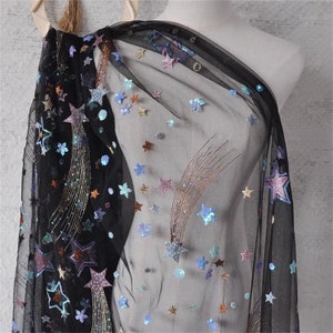 Glitter Stars Sequins Tulle Fabric Beautiful Elegant Fabric for Evening Dress Wedding Dress Tailoring Fabric Doll Making