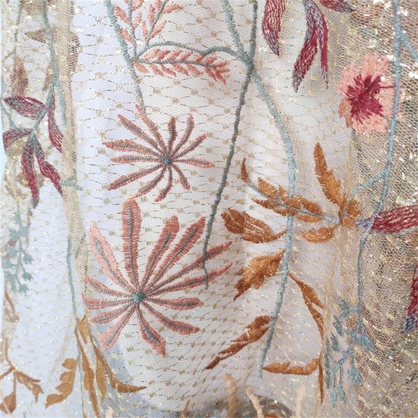 Embroidery Flowers Plants Tulle Fabric Elegant Beautiful Fabric for Evening Dress Veils Handmade Fabric DIY Handwork Transparent Fabric