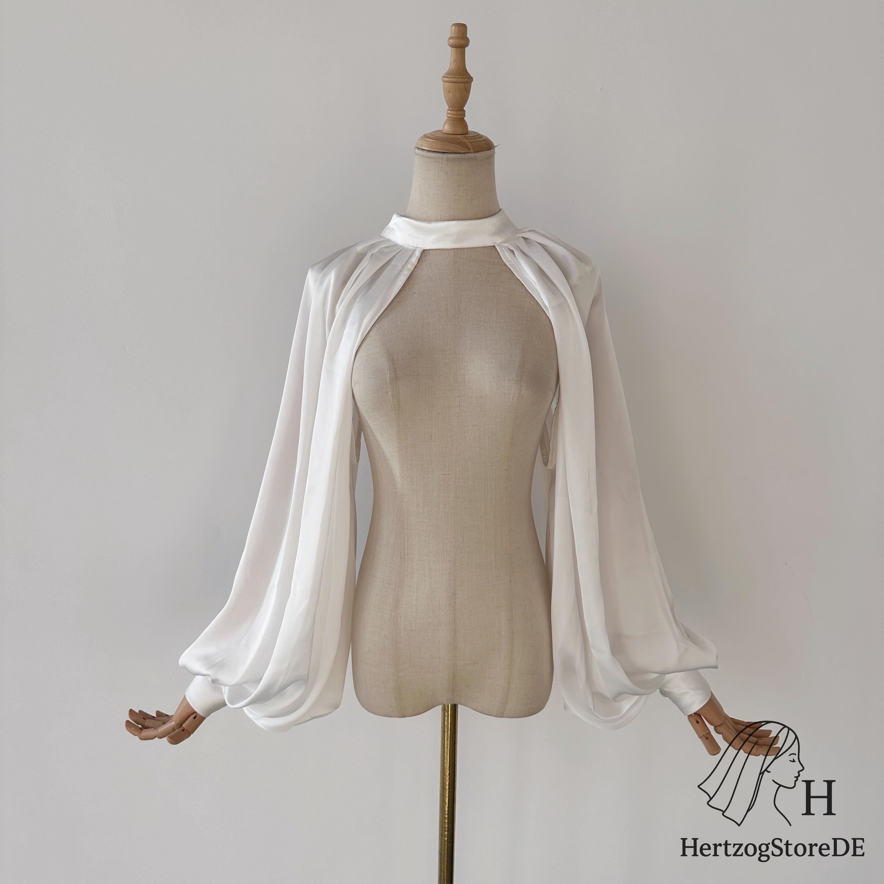 Detachable chiffon satin ivory sleeves with halter neck, Elegant bridal accessory for wedding & events, Tailored shoulder sleeves