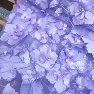 6 Colors 3D Flower Tulle Fabric with Beads Elegant Beautiful Flower Veil Fabric Tulle Material for Wedding Dress Evening Dress image 5