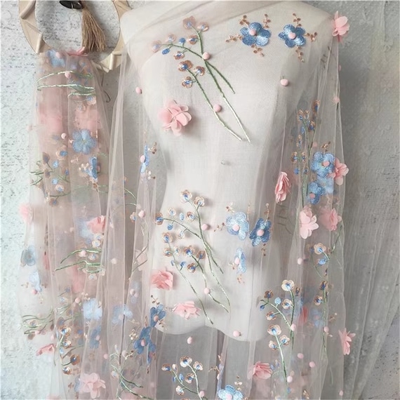 Blumen Tüll Stoff Schön Dekorativ Stoff für Abendkleid Ballkleid Elegant Multifunktional Stoff Blumen Designerstoff Modestoff Schneiderstoff