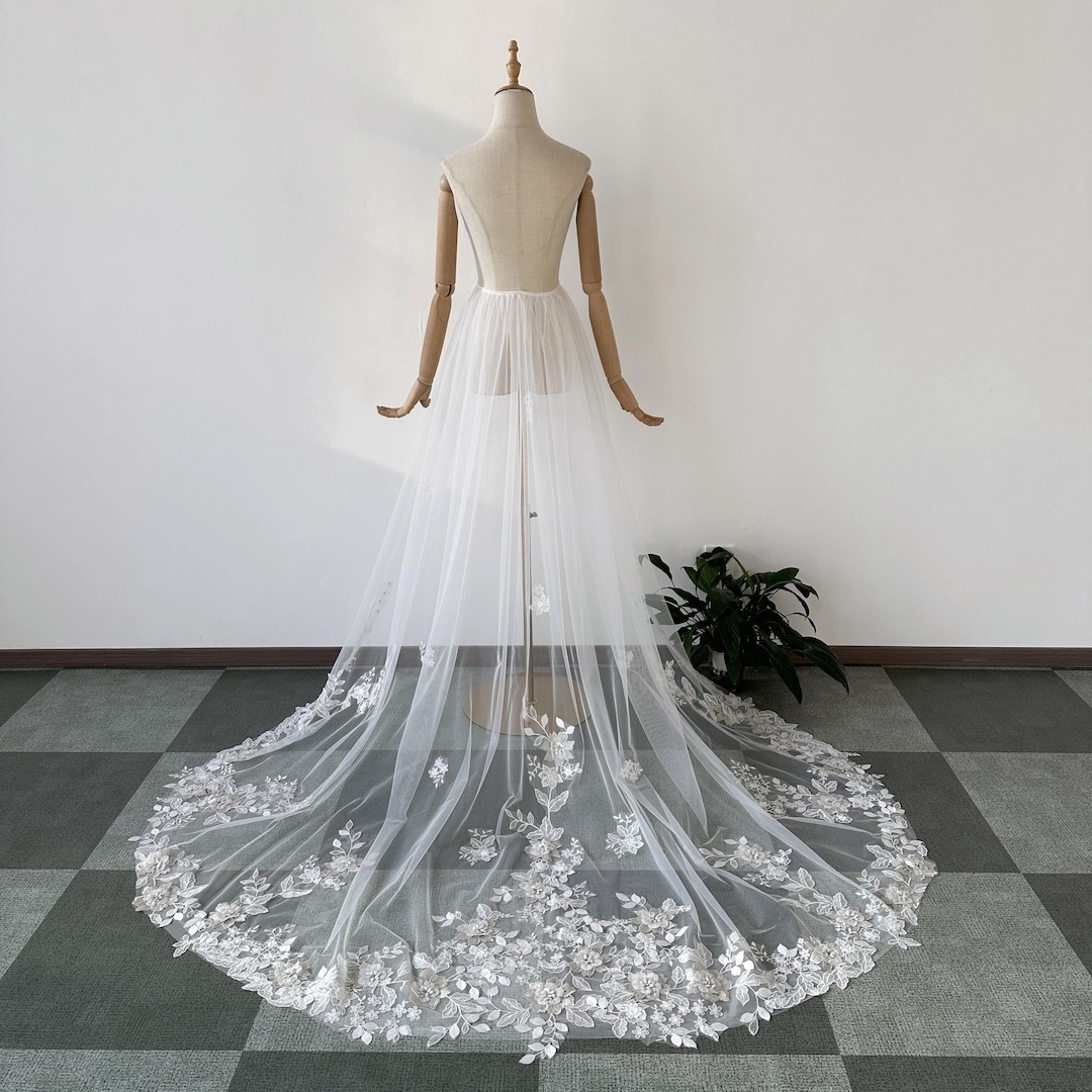 Detachable Wedding Dress Overskirt. Elegant Lace Floral Rhinestone ...