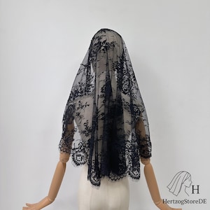Mantille en dentelle noire, voile de mariée bohème fleuri avec peigne, voile de mariée espagnol, voile vintage religieux pour la mariée image 5