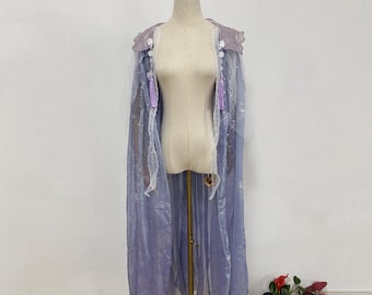 Purple chiffon cape. Handmade Halloween cape for adults. Long cape with beads. Halloween cosplay cape. Wizard cape.