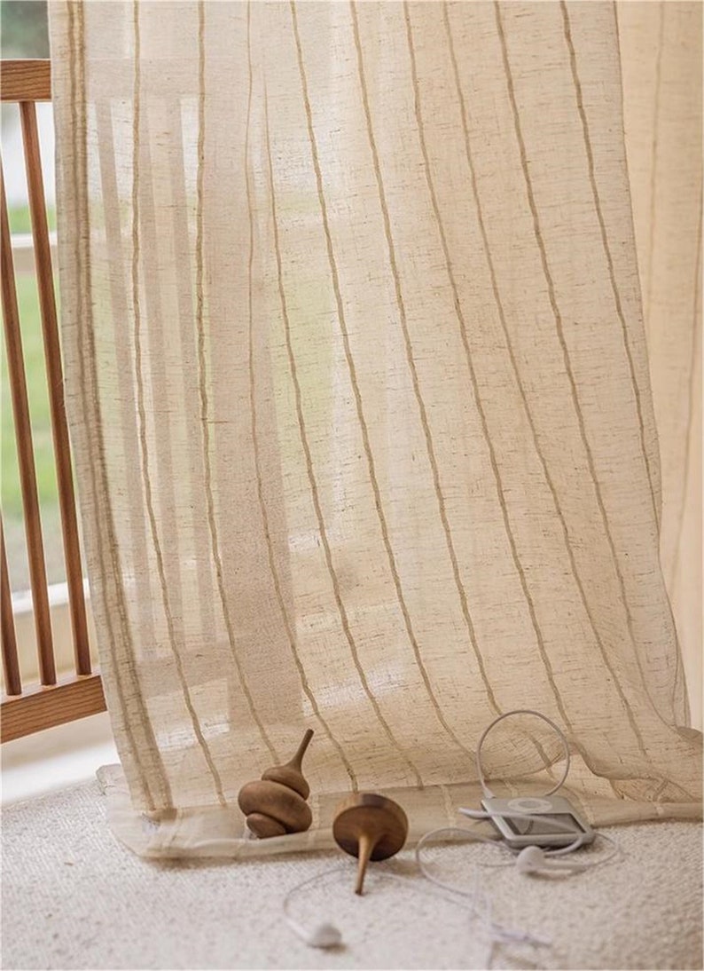 Einfache Vertikal Gestreifte Japanische Gardine. Handgemacht Ein Vorhangschal aus Leinengarn. Halbschattierung Bauernhaus Zimmer Vorhang. Bild 1