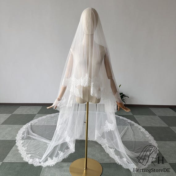 Elegant Lace-trimmed Bridal Veil With Blush, Classic  display picture 1