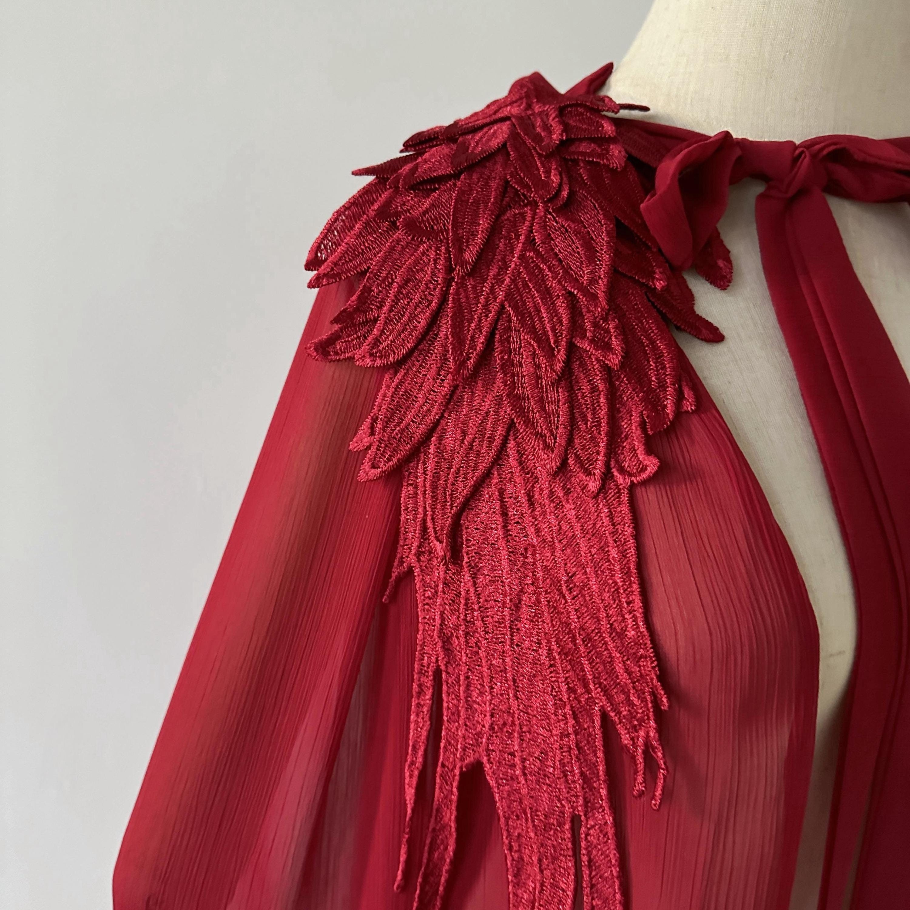 Magical Witch Cape in Burgundy, Unique Chiffon Wing Cape for Halloween & Costumes, Customizable in any color