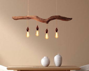 Lampe suspendue / branche de chêne de 120 cm de long / pièce unique / bois / branche / suspension / table à manger / plafonnier / lampe de table de cuisine / moderne