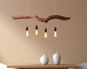 Hängelampe / 120cm langer Eichenast / Einzelstück / Holz / Ast / Pendelleuchte / Esstisch / Deckenlampe / Küchentischlampe / modern