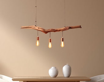 Lampe suspendue / branche de chêne de 115 cm de long / pièce unique / bois / branche / suspension / table à manger / plafonnier / lampe de table de cuisine / moderne