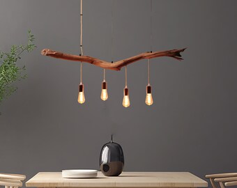 Lampada a sospensione / ramo di quercia lungo 125 cm / pezzo singolo / legno / ramo / lampada a sospensione / tavolo da pranzo / lampada da soffitto / lampada da tavolo da cucina / moderna