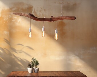 Hängelampe / 105cm langer Eichenast / Einzelstück / Holz / Ast / Pendelleuchte / Esstisch / Deckenlampe / Küchentischlampe / modern