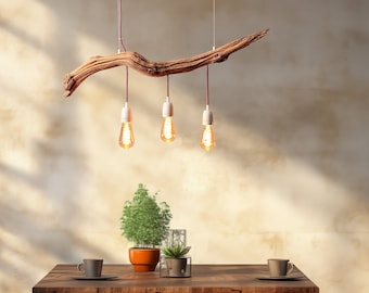 Hanging lamp / 89 cm long oak branch / unique piece / wood / branch / pendant lamp / dining table / ceiling lamp / kitchen table lamp / modern