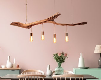 Hanging lamp / 141 cm long oak branch / unique piece / wood / branch / pendant lamp / dining table / ceiling lamp / kitchen table lamp / modern