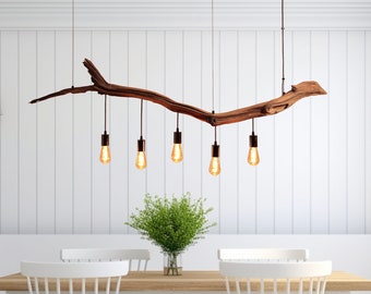 Hängelampe / 175cm langer Eichenast / Einzelstück / Holz / Ast / Pendelleuchte / Esstisch / Deckenlampe / Küchentischlampe / modern