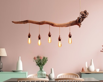 Hanging lamp / 140 cm long oak branch / unique piece / wood / branch / pendant lamp / dining table lamp / ceiling lamp / kitchen table / modern