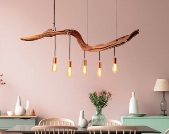 Hängelampe / 137cm langer Eichenast / Einzelstück / Holz / Ast / Pendelleuchte / Esstisch / Deckenlampe / Küchentischlampe / modern