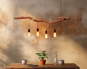 Hängelampe / 127cm langer Eichenast / Einzelstück / Holz / Ast / Pendelleuchte / Esstisch / Deckenlampe / Küchentischlampe / modern