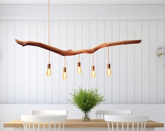 Hängelampe / Einzelstück / 167cm langer Eichenast / Holz / Ast / Pendelleuchte / Esstisch / Deckenlampe / Küchentischlampe / modern