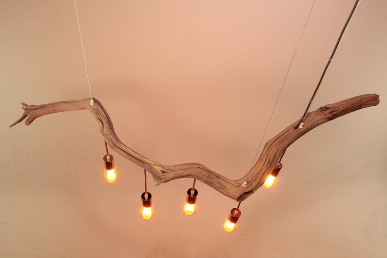 Lampe suspendue / branche de chêne de 147 cm de long / pièce unique / bois / branche / suspension / table à manger / plafonnier / lampe de table de cuisine / moderne image 3