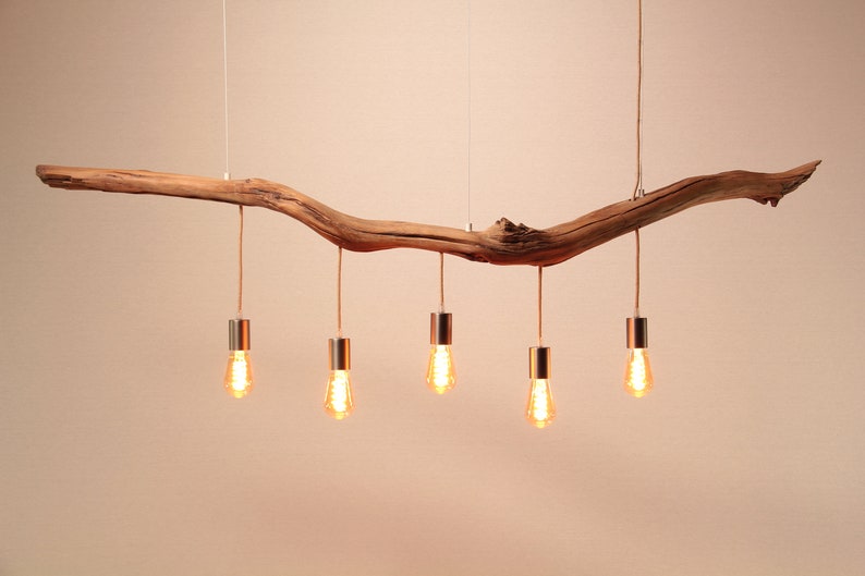 Hängelampe / 167cm langer Eichenast / Einzelstück / Holz / Ast / Pendelleuchte / Esstisch / Deckenlampe / Küchentischlampe / modern Bild 3