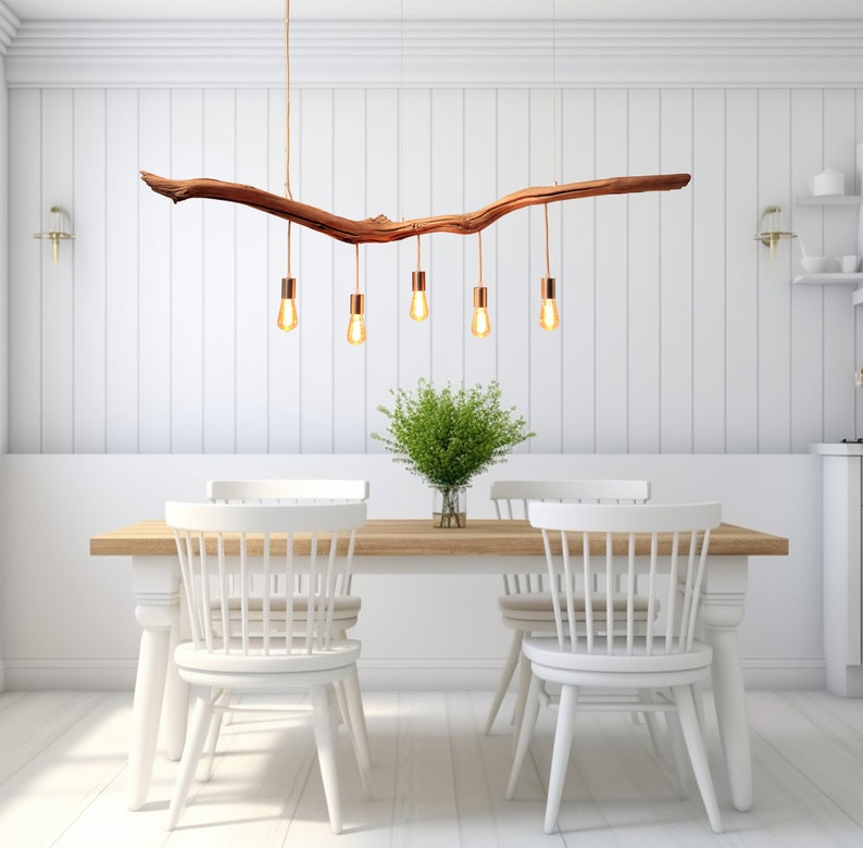 Hanging lamp / 167 cm long oak branch / unique piece / wood / branch / pendant lamp / dining table / ceiling lamp / kitchen table lamp / modern image 1