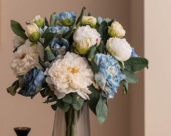 Large Blue Faux/Artificial Peony Flower with Bud Stem| Home/Wedding/Events Decoration