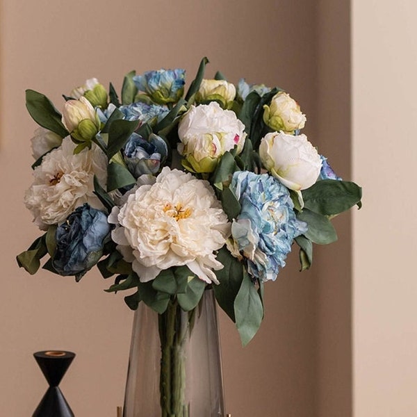 Large Blue Faux/Artificial Peony Flower with Bud Stem| Home/Wedding/Events Decoration