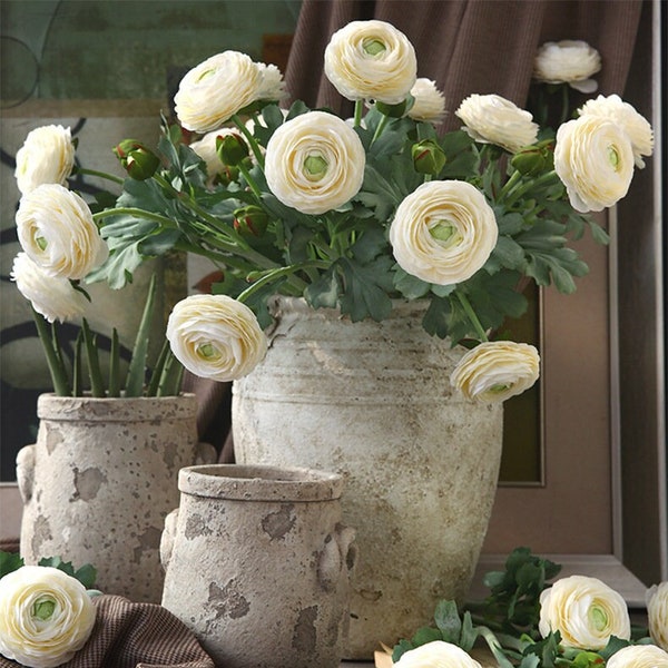 2 Heads/50cm ivoor wit groen Real Touch Faux Ranunculus |  Home/Bruiloft/Evenementen Decoratie