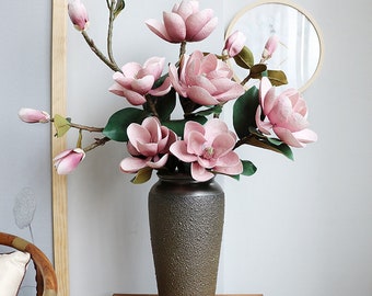 Large Faux Artificial Real Touch Magnolia Stem with 4 Flower Heads | Home/Wedding/Events Decoration