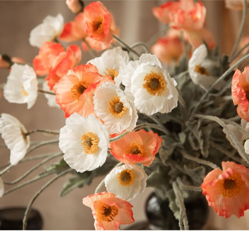 4 têtes de fleurs de pavot artificielles roses et blanches Accueil/Mariage/Événements Décoration image 4