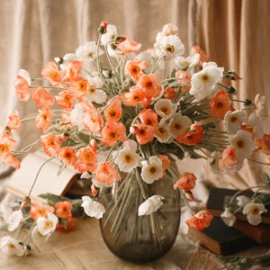 4 têtes de fleurs de pavot artificielles roses et blanches Accueil/Mariage/Événements Décoration image 3