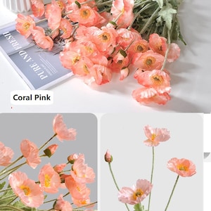4 têtes de fleurs de pavot artificielles roses et blanches Accueil/Mariage/Événements Décoration Coral Pink