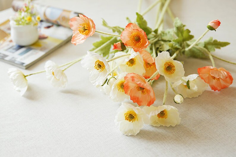 4 têtes de fleurs de pavot artificielles roses et blanches Accueil/Mariage/Événements Décoration image 6
