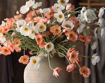 4 Köpfe Rosa Weiß Faux Künstliche Mohnblume | Home/Hochzeit/Event Dekoration