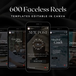600 Faceless Reels Instagram Video Reels Social Media Templates Canva Template Done For You PLR MRR