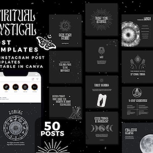 Spiritual Instagram Post Templates Mystical Canva Templates Astrology Tarot Zodiac Magick Boho Quotes Spiritual Posts Templates