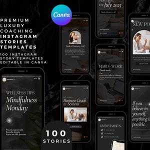 Plantillas de historias de Instagram para coaching, plantillas de Instagram para coaching de marketing digital, plantillas de administrador de redes sociales, plantillas de historias oscuras de IG