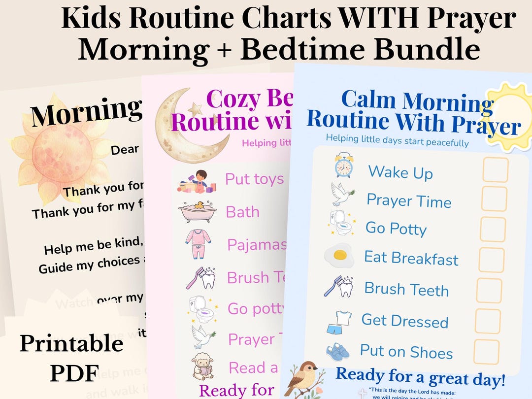 Kids Routine Chart With Prayer, Morning & Bedtime Routine Chart ...