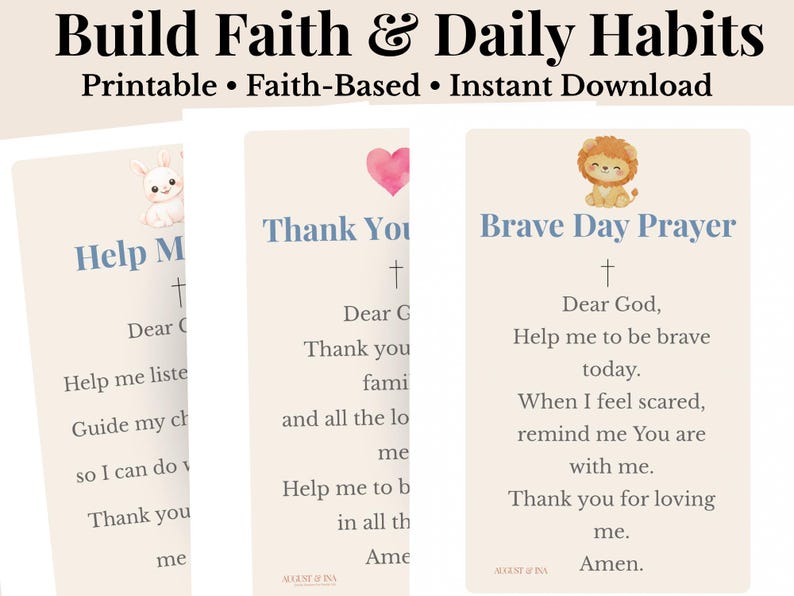 Christian Kids Prayer Cards Printable, Daily Prayer Cards for Children ...