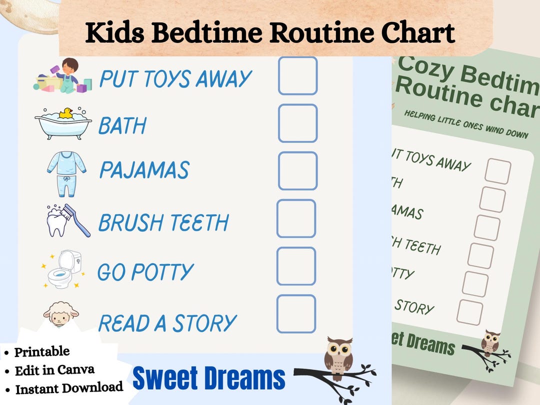 Sleep Routine Visual Chart Kids Bedtime Routine Chart | Visual Schedule, Editable Canva (digital ...