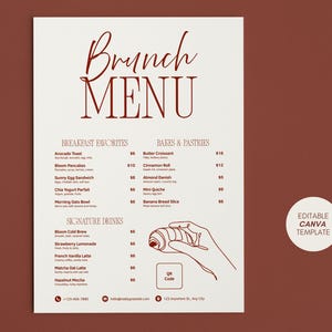 Szablon menu brunchowego | Edytowalne menu Canva | Menu kawiarni śniadaniowej | Wydrukowane menu restauracji | Menu jedzenia A4 w formacie PDF