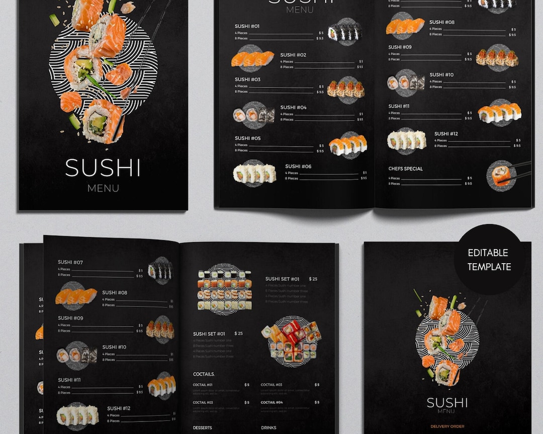 Sushi Menu Template, Editable Japan Food Menu Template, Sushi Food Menu Sushi Menu Template, Editable Japan Food Menu Template, Sushi Food Menu