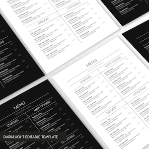 Barmenusjabloon, menukaart, afdrukbare restaurantmenusjabloon, bewerkbare barmenusjabloon, restaurantmenusjabloon, bewerkbaar menu