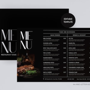 Modelo de menu de restaurante, modelo de menu de comida editável, menu de lista de preços de restaurante, modelo de menu de comida personalizável, menu de preço de comida