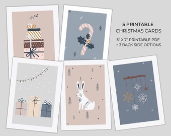 Cartões de Natal para impressão, conjunto minimalista de 5 cartões de Natal para impressão, cartões postais para impressão de Natal, cartões de Natal para impressão, Feliz Natal